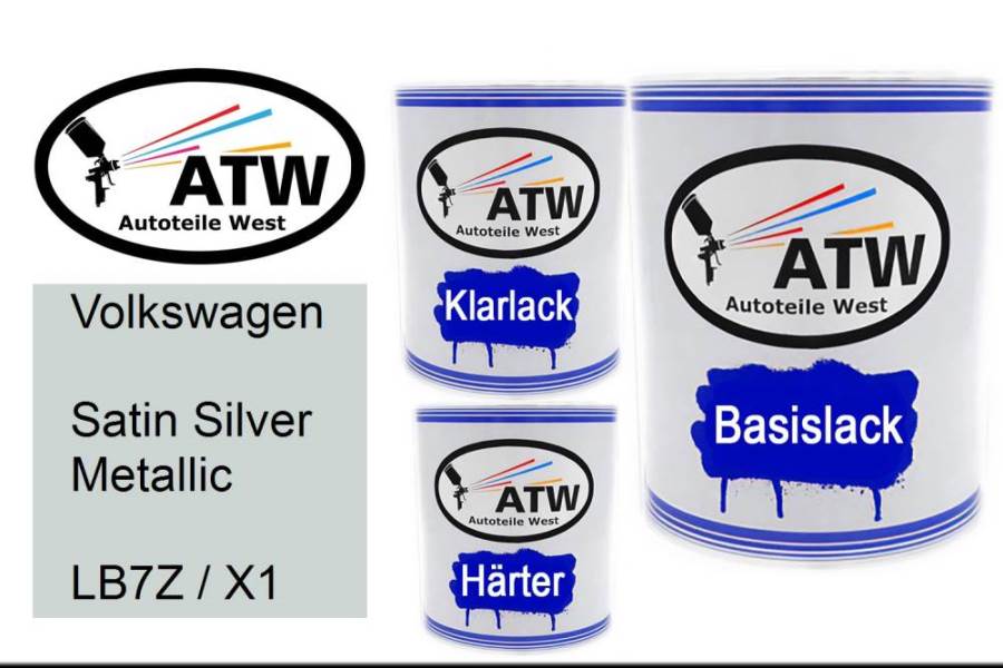 Volkswagen, Satin Silver Metallic, LB7Z / X1: 1L Lackdose + 1L Klarlack + 500ml Härter - Set, von ATW Autoteile West.